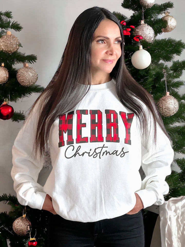 Merry Christmas Plaid Crewneck Sweatshirt