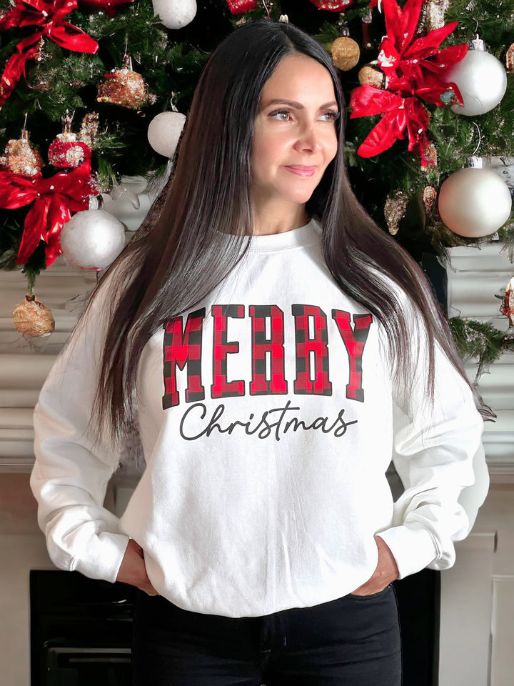 Merry Christmas Plaid Crewneck Sweatshirt