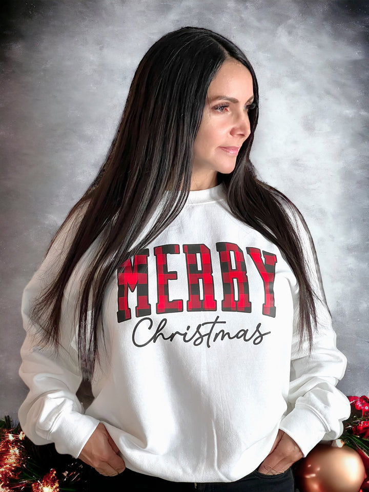 Merry Christmas Plaid Crewneck Sweatshirt